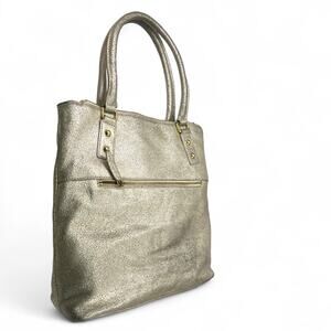 J.Crew metallic tote bag with zippered compartments leather gold shoulder purse